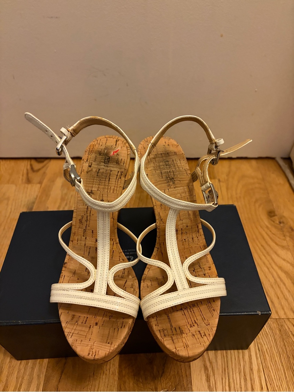 Michael Kors Women’s Cicely White Cork Wedge Sandals with Ankle Strap
